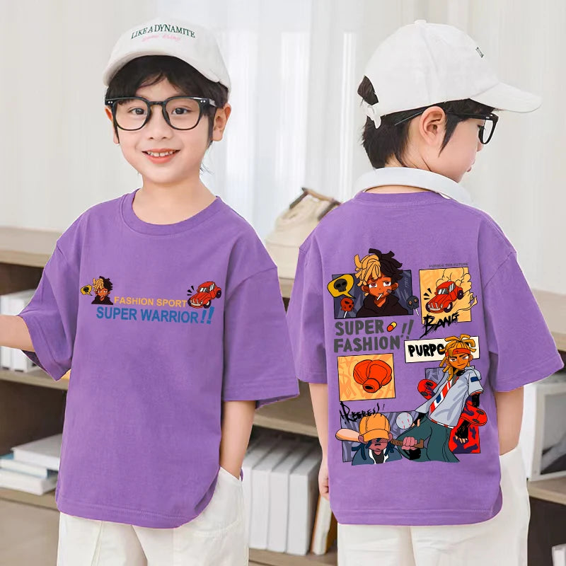 Korean Children's Clothes 2025 Streetwear Boys Hip Hop Graphic T Shirts Cotton Tops Short Sleeve Tees Summer Boys Kids Clothes